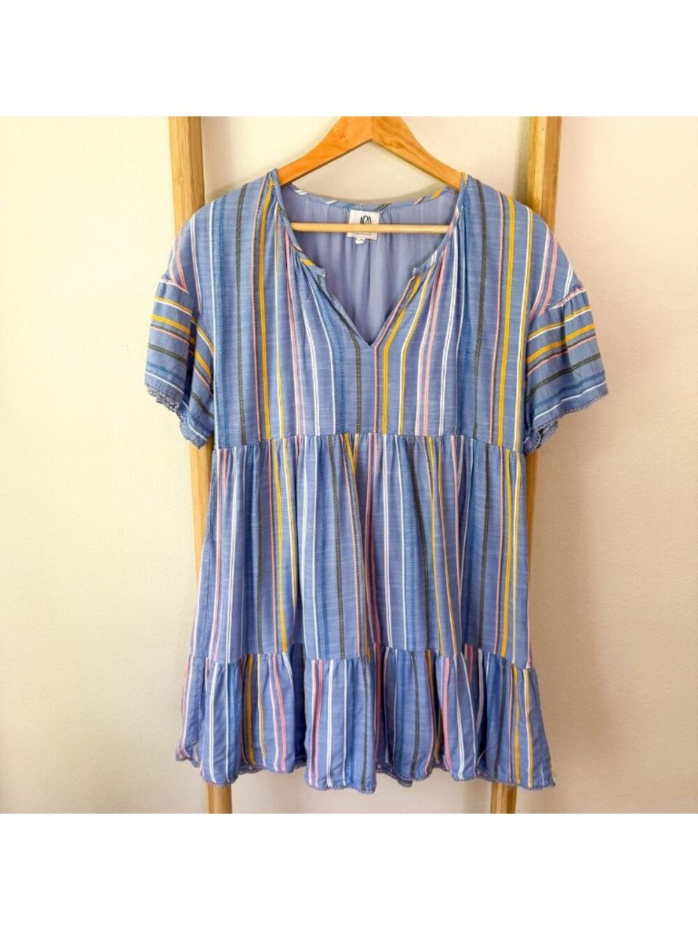 Anthropologie dRA Los Angeles Blue Striped Tiered Mini Dress Size Medium - Picture 1 of 5
